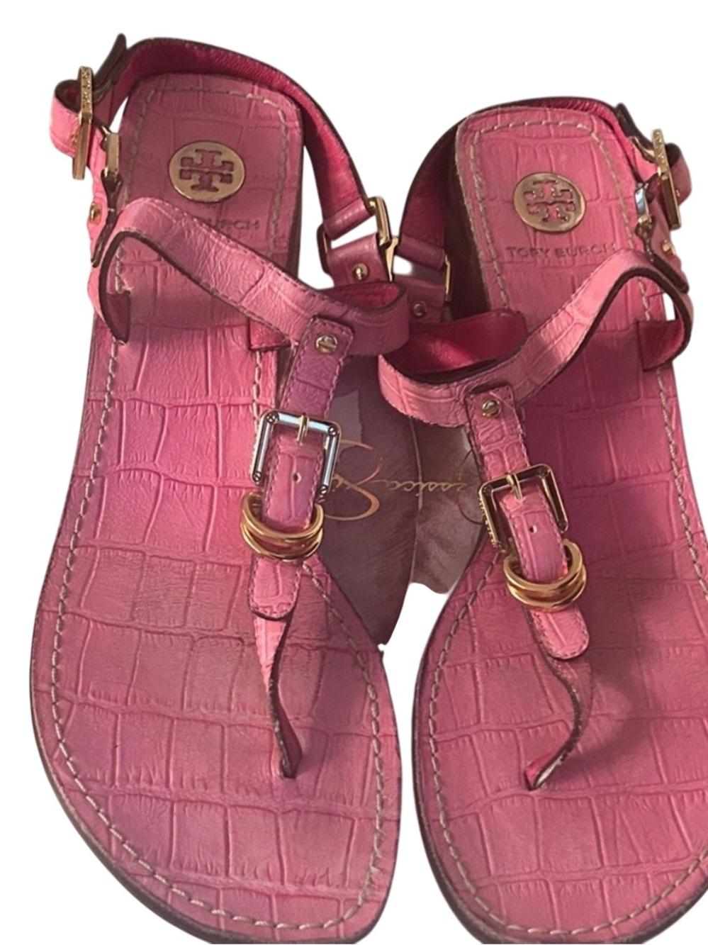 Tory Burch Pink Croc-Pattern Sandals - Picture 10 of 10